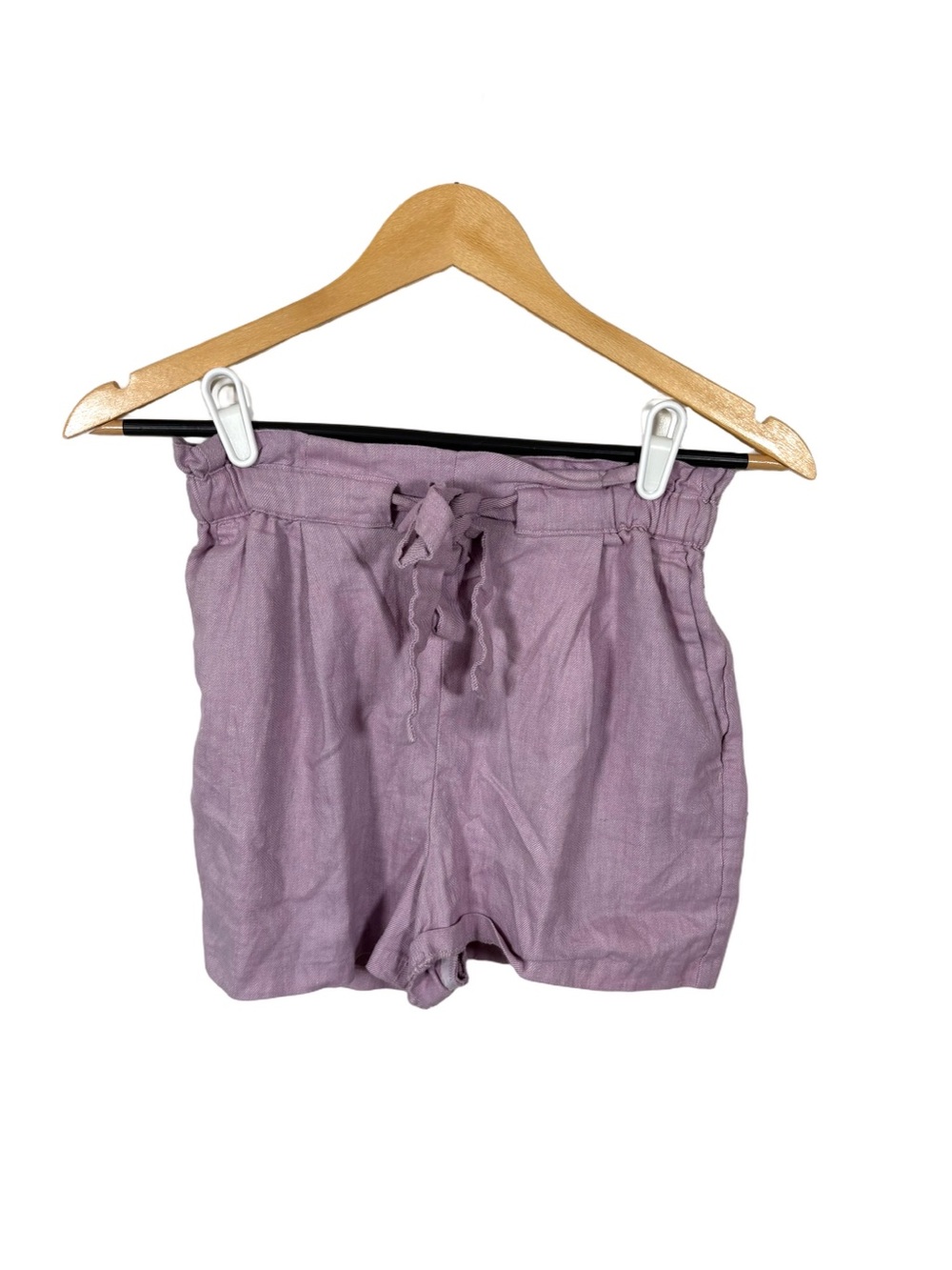 Express Shortie High Rise Linen Blend Paperbag Shorts XXS Purple Tie Waist